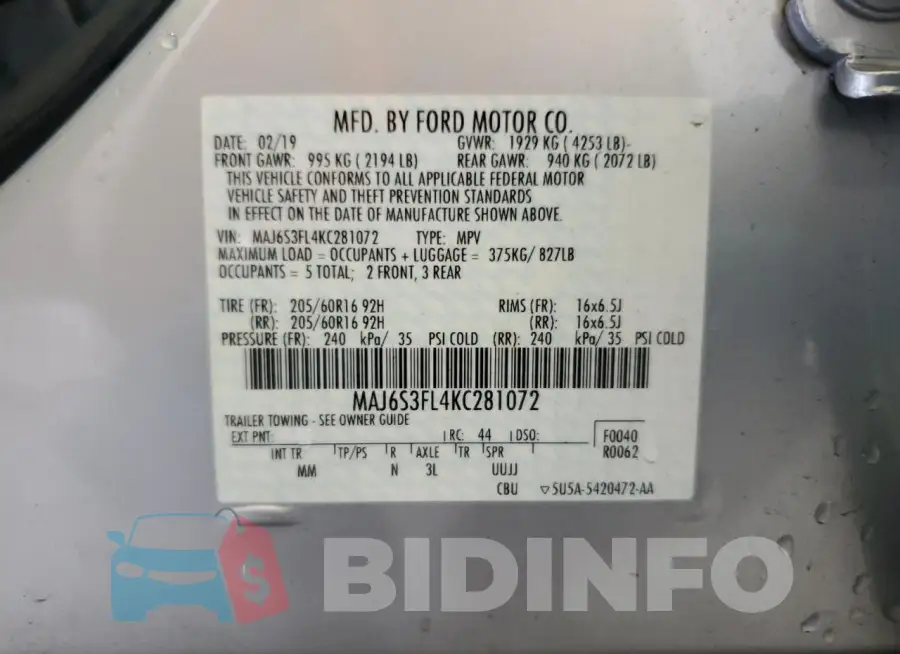 MAJ6S3FL4KC281072 Photo# 13