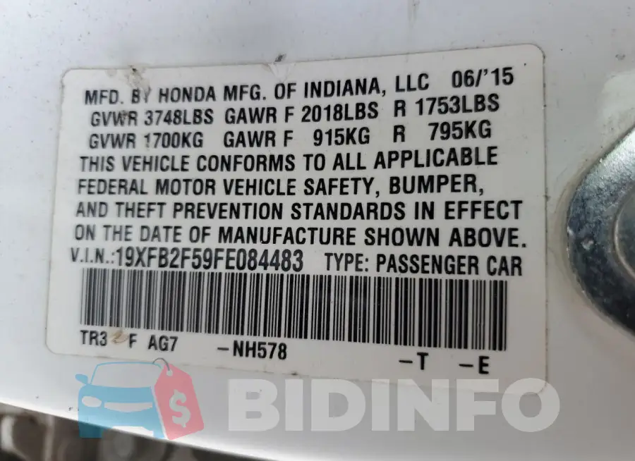 19XFB2F59FE084483 Photo# 13