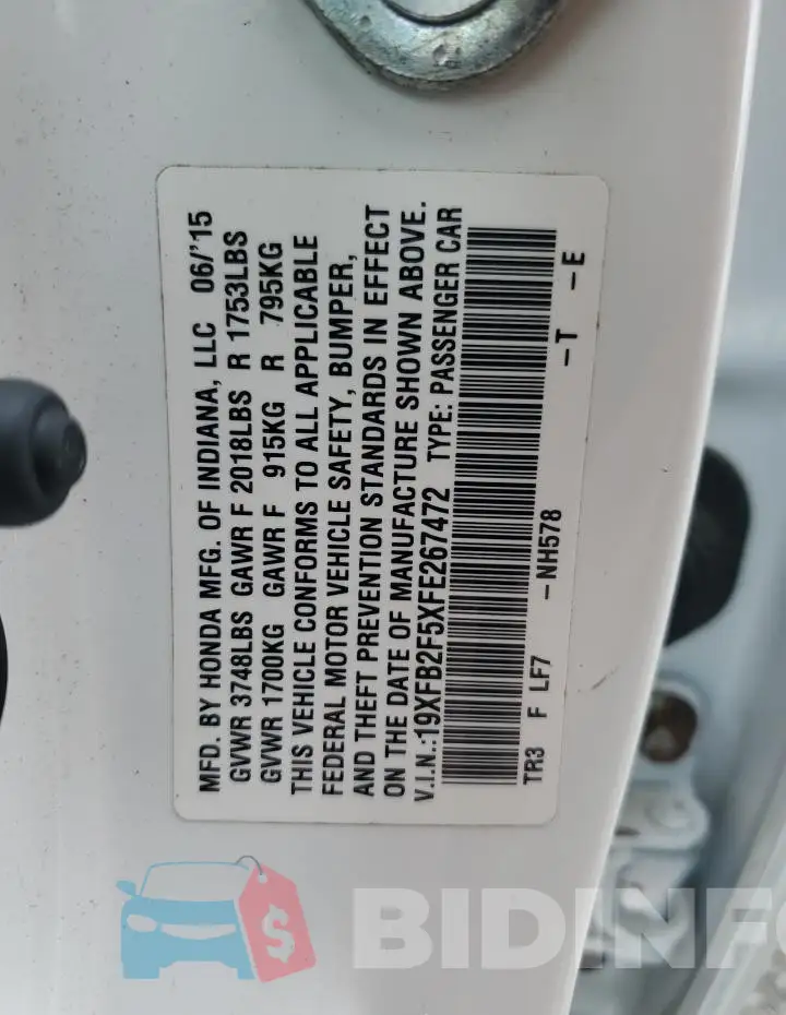 19XFB2F5XFE267472 Photo# 12