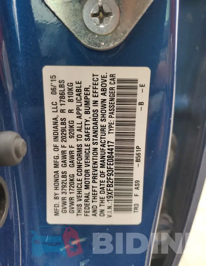 19XFB2F93FE084417 Photo# 12