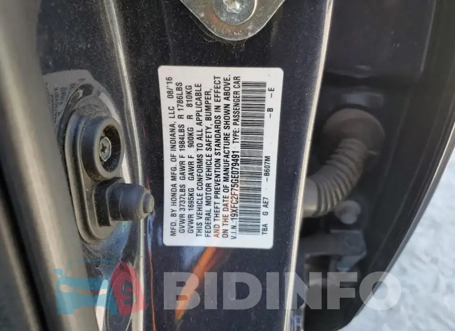 19XFC2F75GE079491 Photo# 12