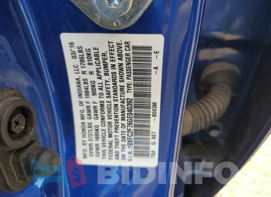19XFC2F76GE040392 Photo# 12