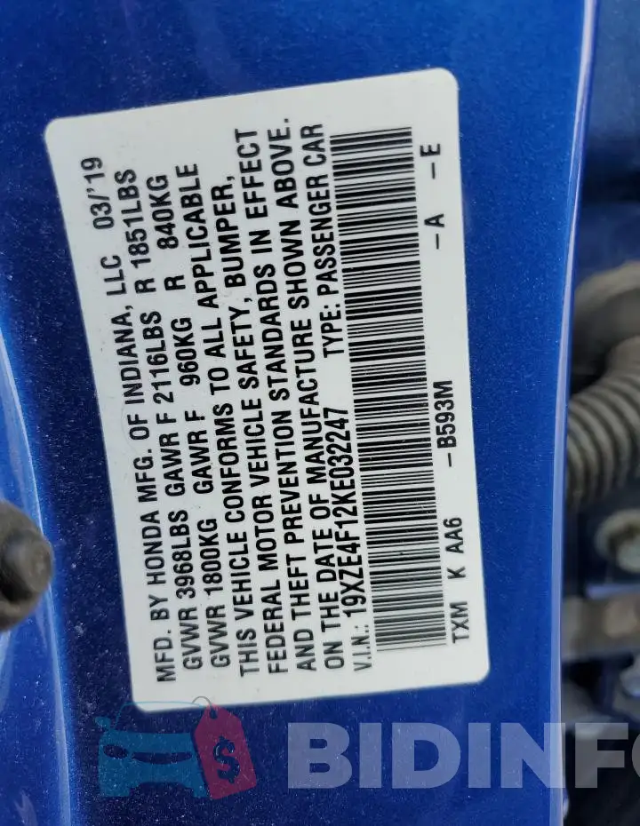 19XZE4F12KE032247 Photo# 12
