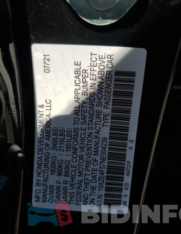 19XZE4F57NE004239 Photo# 12