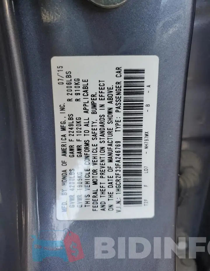 1HGCR2F33FA246769 Photo# 12