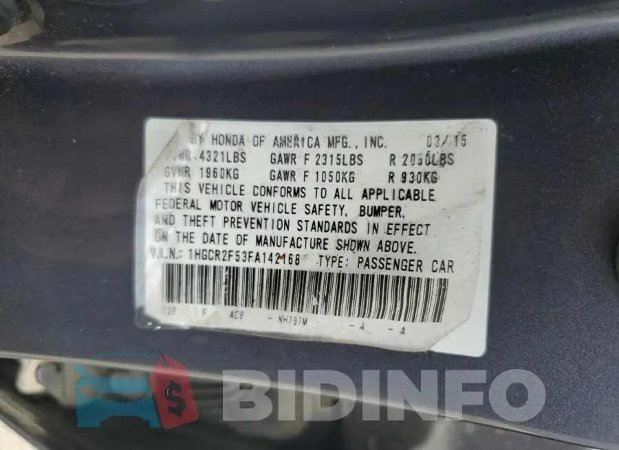 1HGCR2F53FA142168 Photo# 12