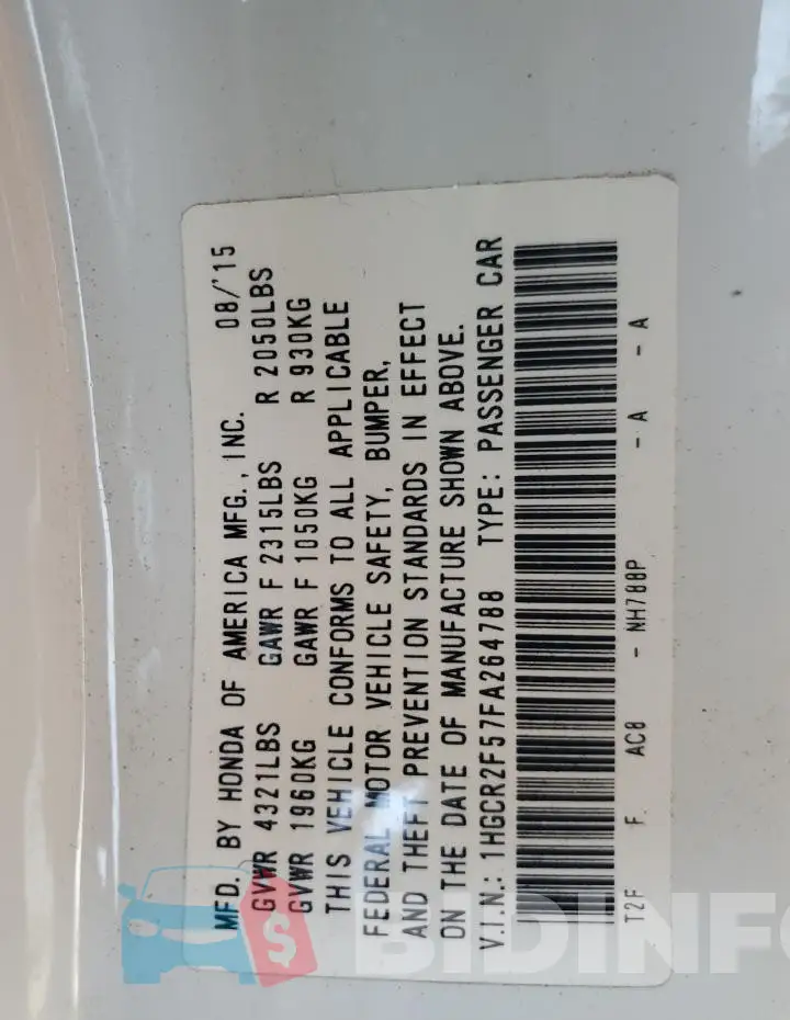 1HGCR2F57FA264788 Photo# 12