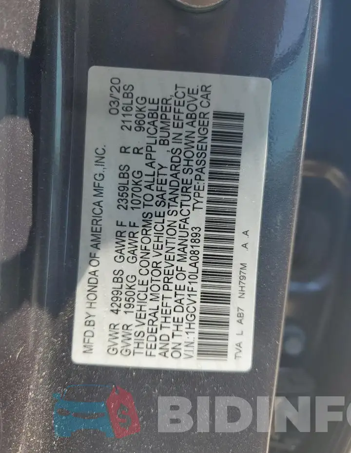 1HGCV1F10LA081893 Photo# 12