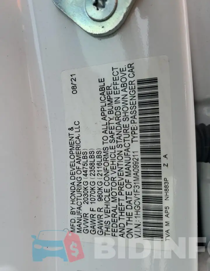 1HGCV1F31MA099211 Photo# 13