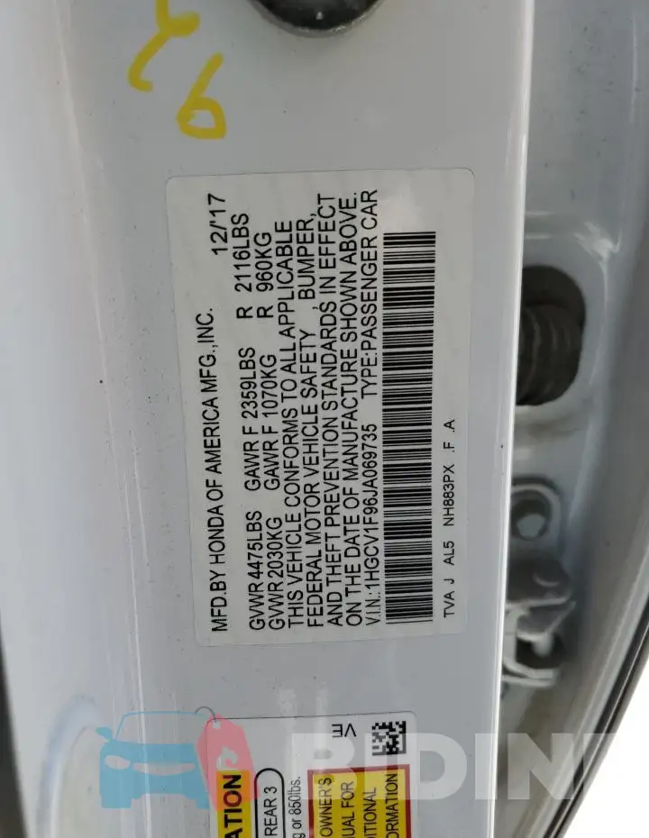 1HGCV1F96JA069735 Photo# 12