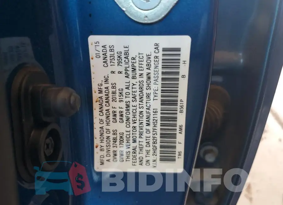 2HGFB2F57FH521161 Photo# 12