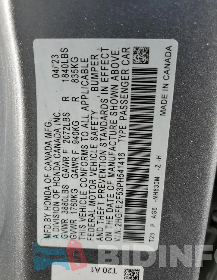 2HGFE2F53PH541416 Photo# 12