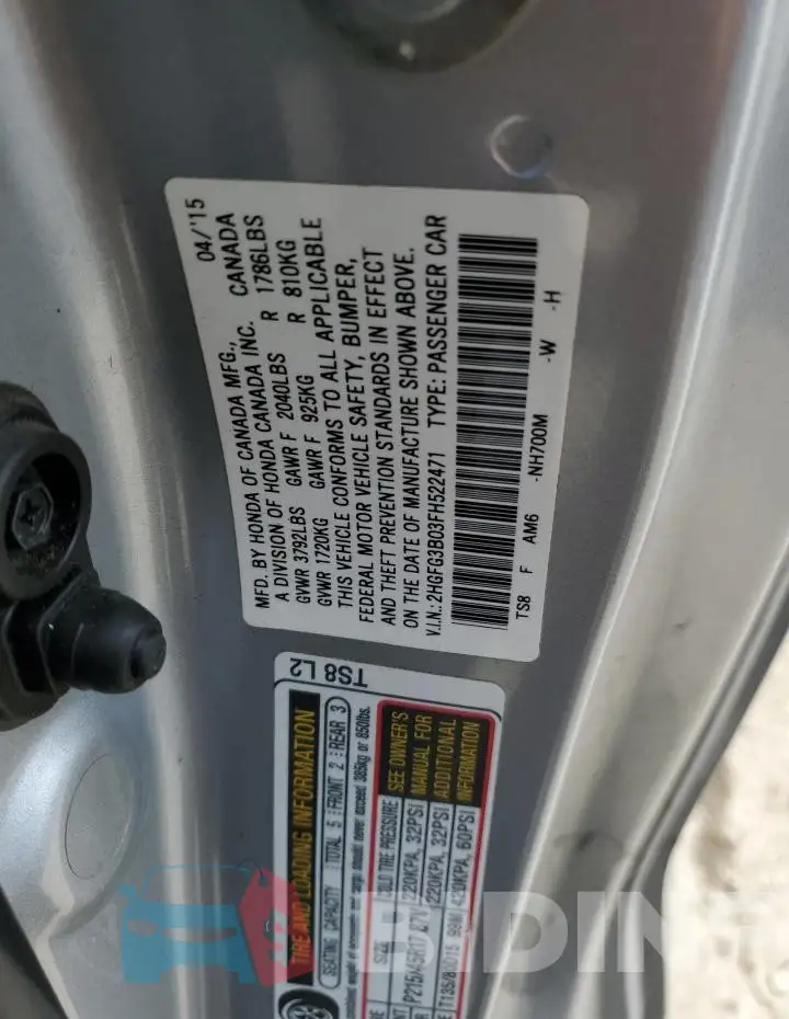 2HGFG3B03FH522471 Photo# 12