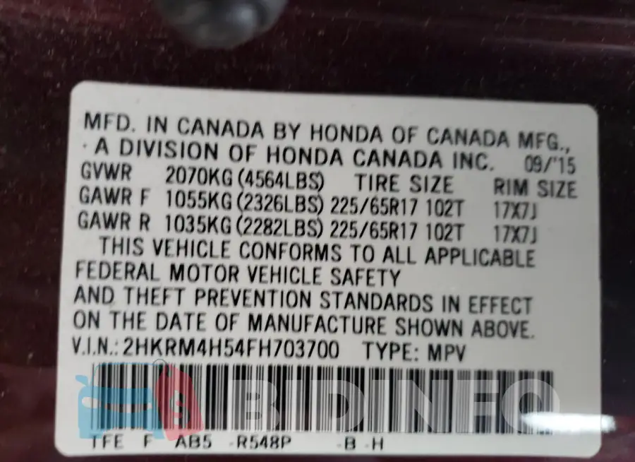 2HKRM4H54FH703700 Photo# 13