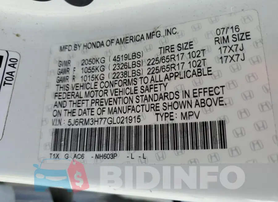 5J6RM3H77GL021915 Photo# 13