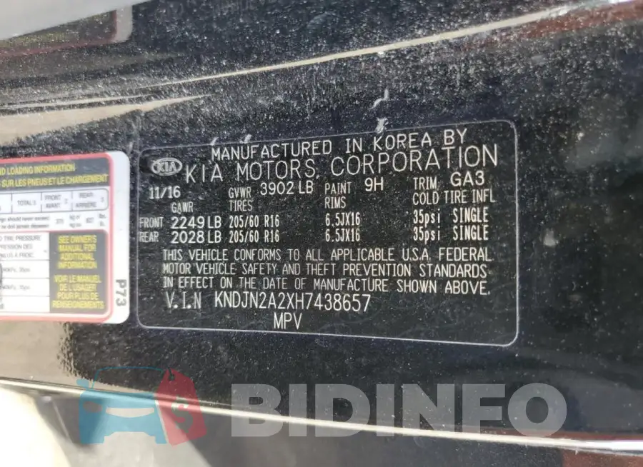 KNDJN2A2XH7438657 Photo# 12