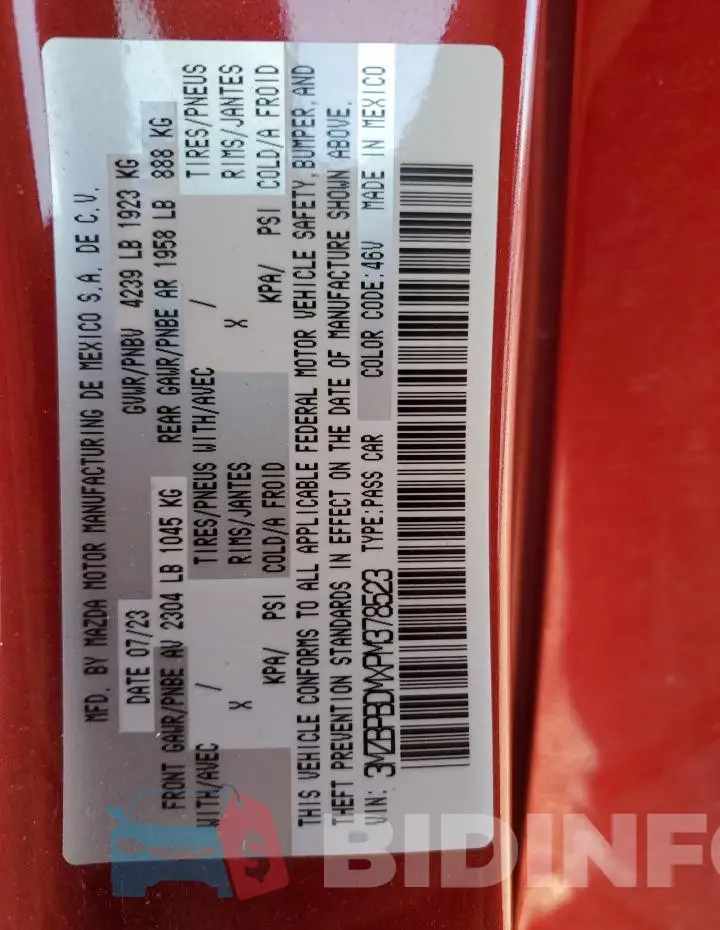 3MZBPBDMXPM378523 Photo# 12