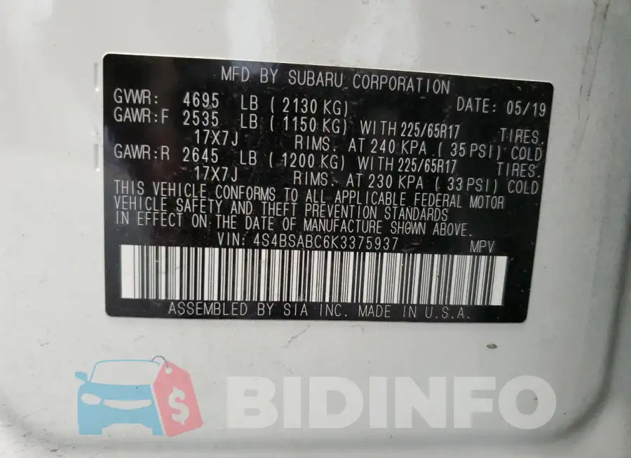 4S4BSABC6K3375937 Photo# 13