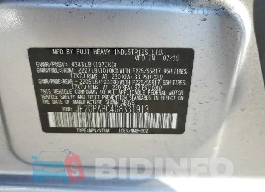 JF2GPABC4G8331913 Photo# 13