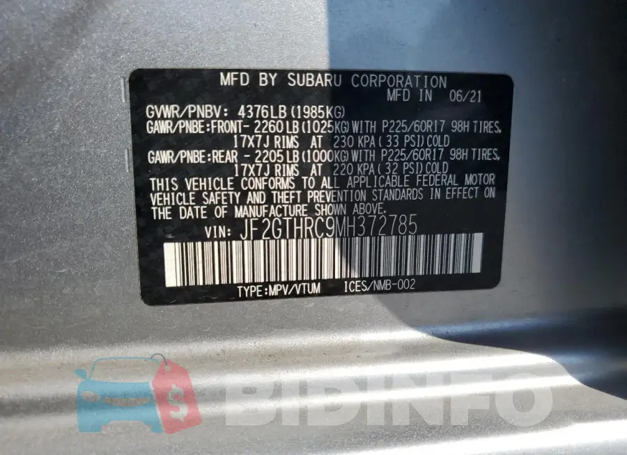 JF2GTHRC9MH372785 Photo# 12