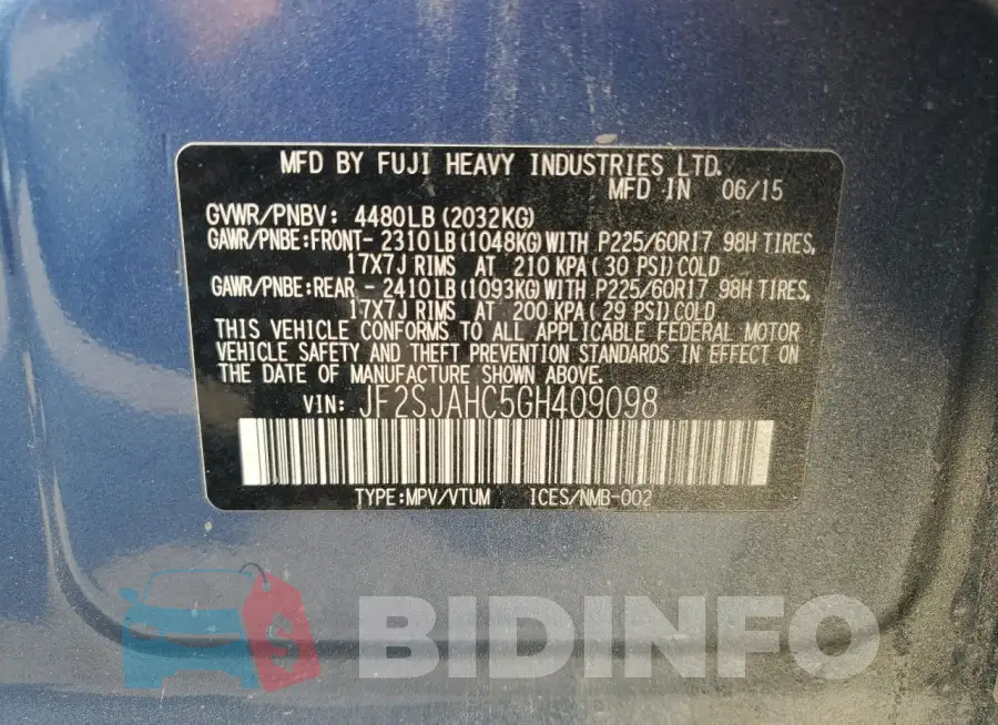 JF2SJAHC5GH409098 Photo# 13