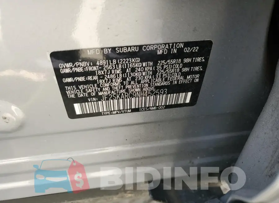 JF2SKARC9NH452593 Photo# 12