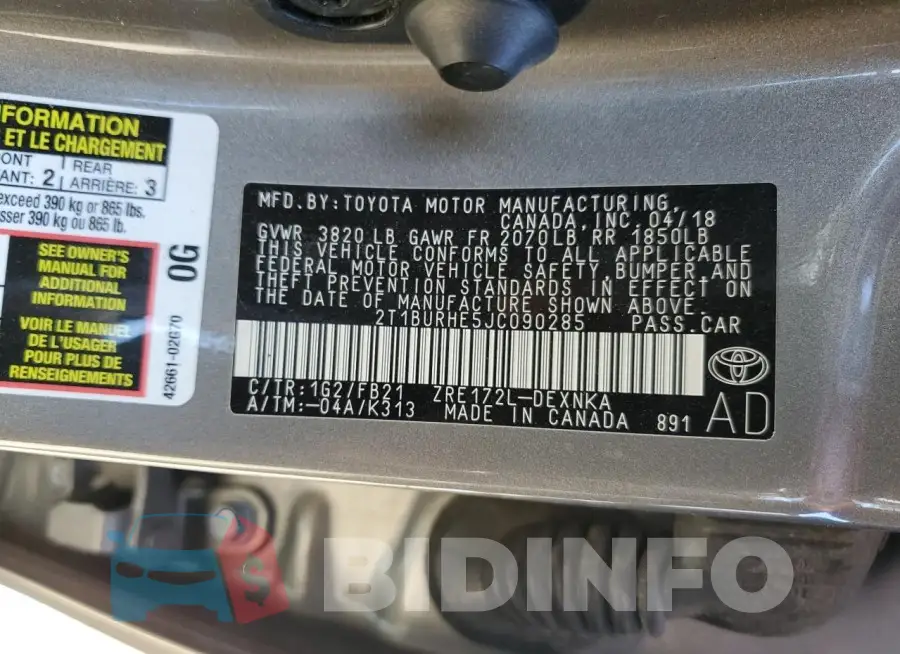 2T1BURHE5JC090285 Photo# 12