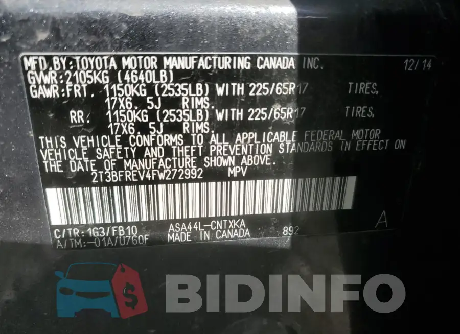 2T3BFREV4FW272992 Photo# 14