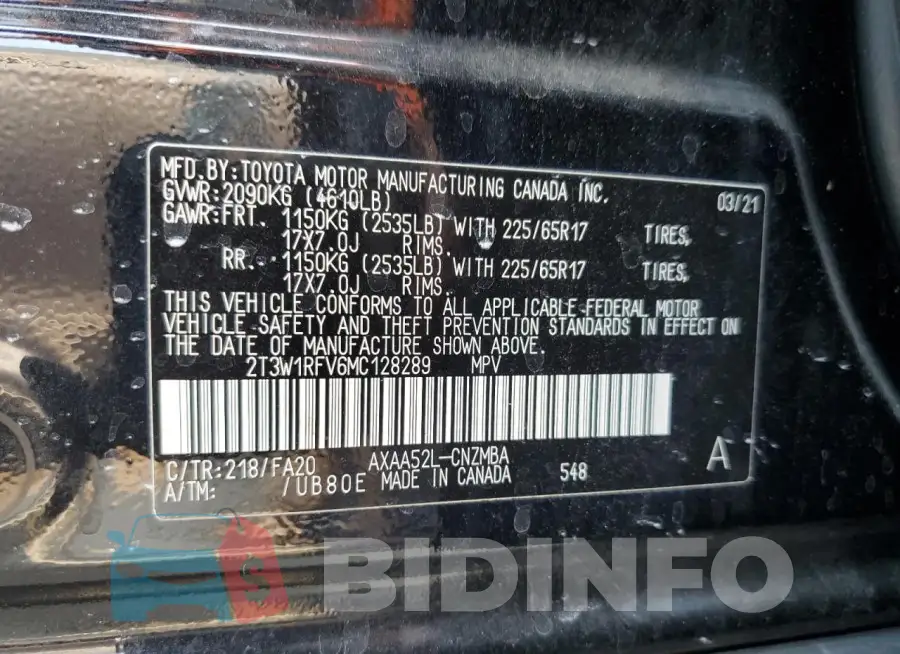 2T3W1RFV6MC128289 Photo# 14