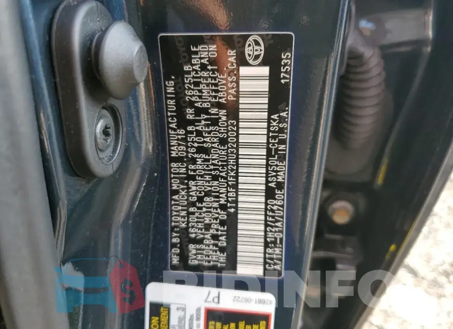 4T1BF1FK2HU320023 Photo# 12