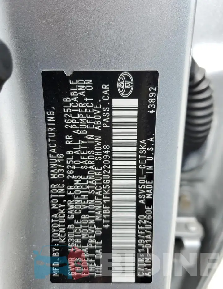 4T1BF1FK5GU220948 Photo# 12