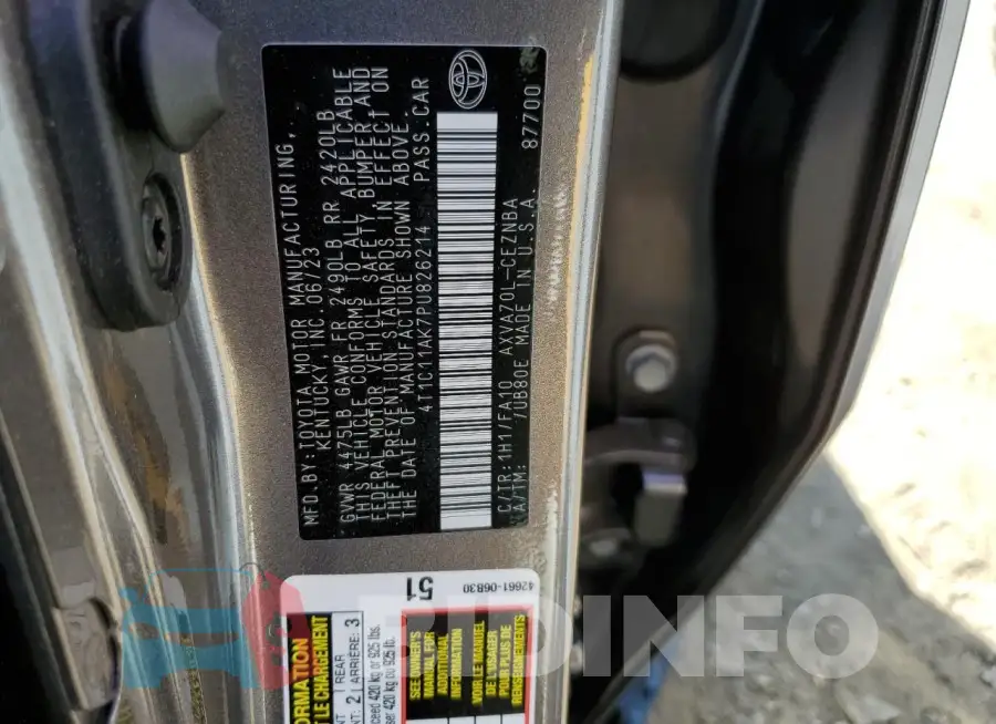 4T1C11AK7PU826214 Photo# 13