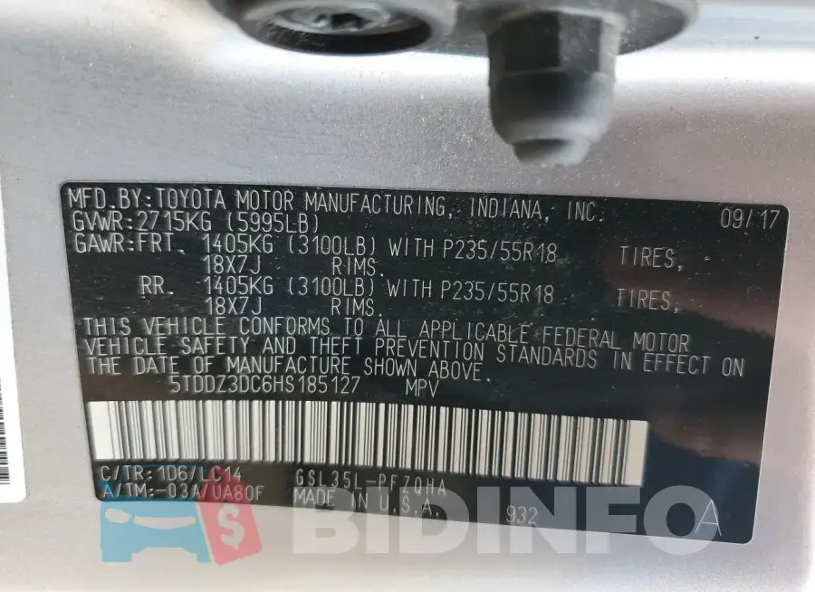 5TDDZ3DC6HS185127 Photo# 14