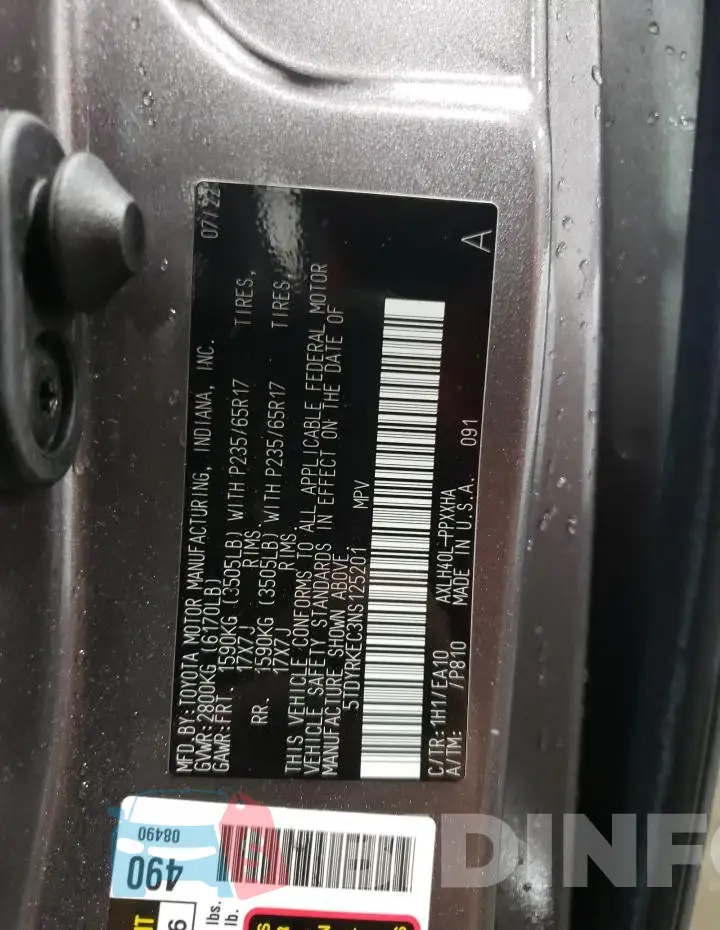 5TDYRKEC3NS125201 Photo# 14