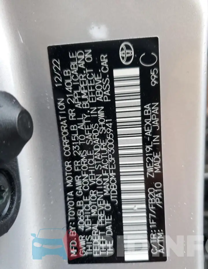 JTDBCMFE3P3005941 Photo# 13