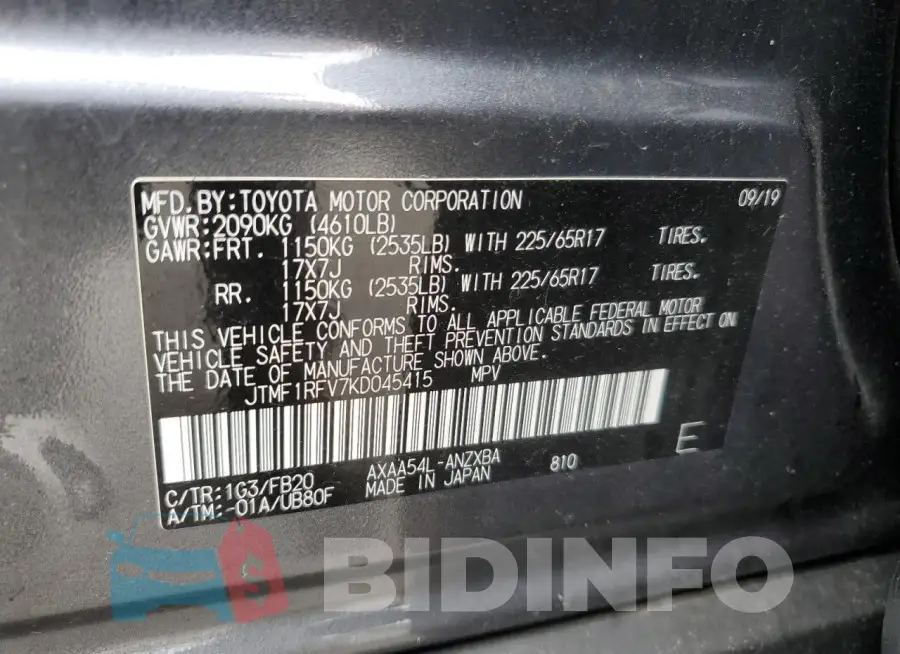 JTMF1RFV7KD045415 Photo# 13