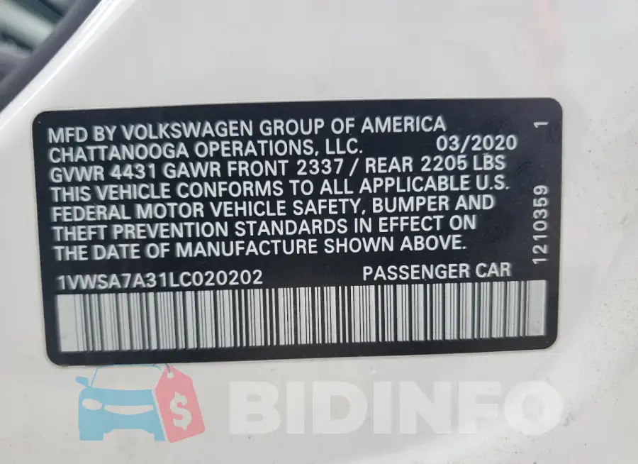 1VWSA7A31LC020202 Photo# 12