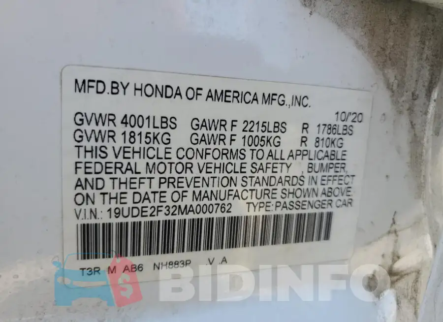 19UDE2F32MA000762 Photo# 13