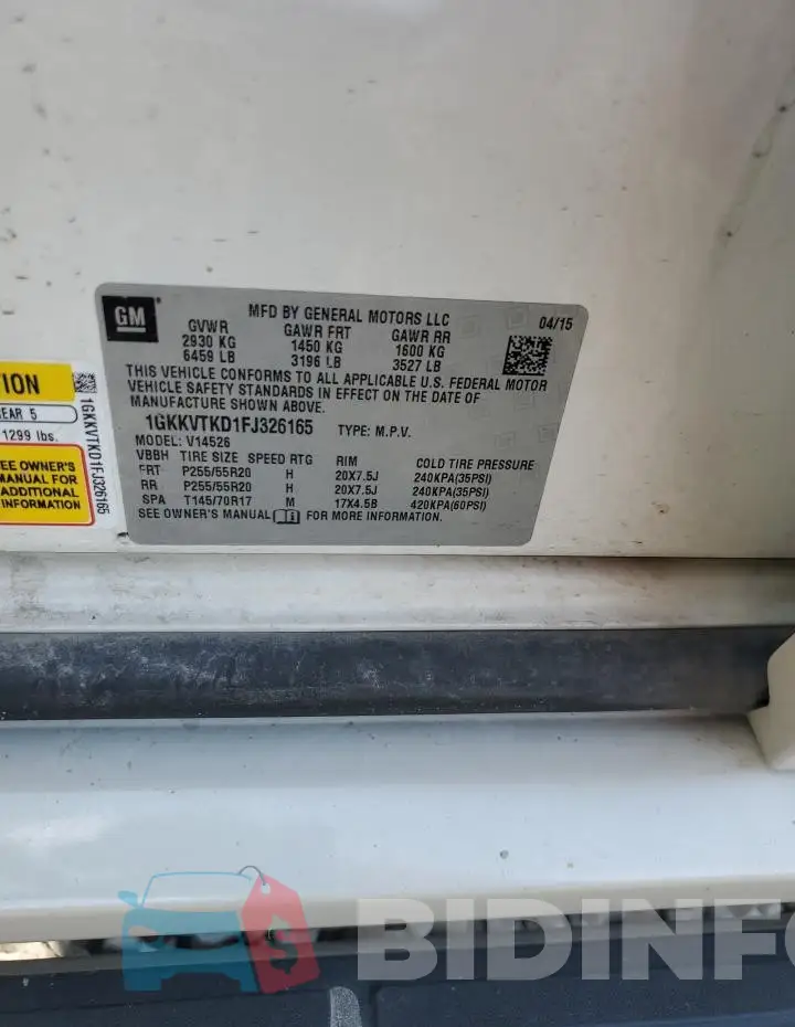 1GKKVTKD1FJ326165 Photo# 13