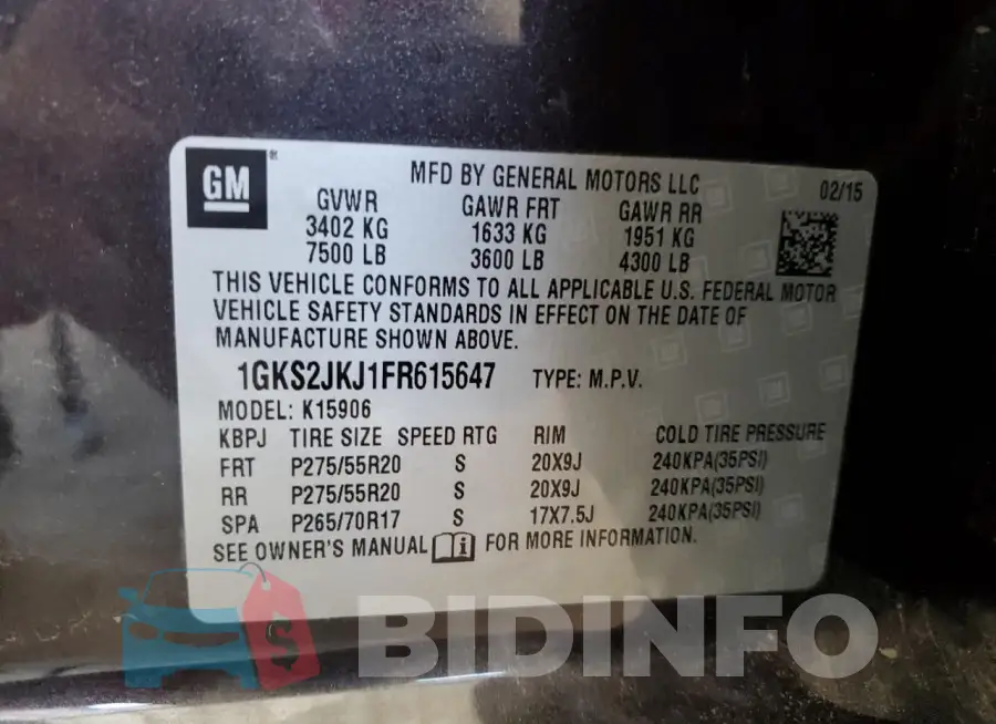 1GKS2JKJ1FR615647 Photo# 13