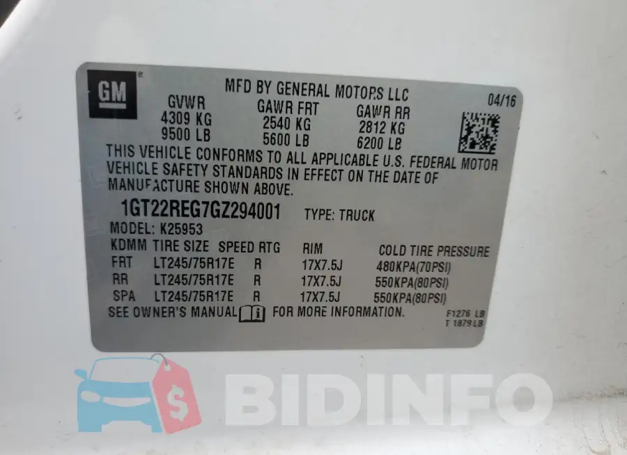 1GT22REG7GZ294001 Photo# 13