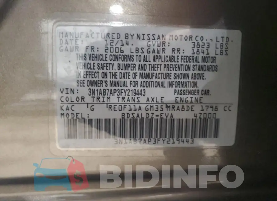 3N1AB7AP3FY219443 Photo# 12