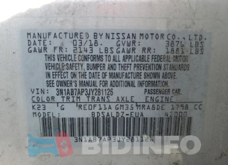 3N1AB7AP3JY281126 Photo# 12