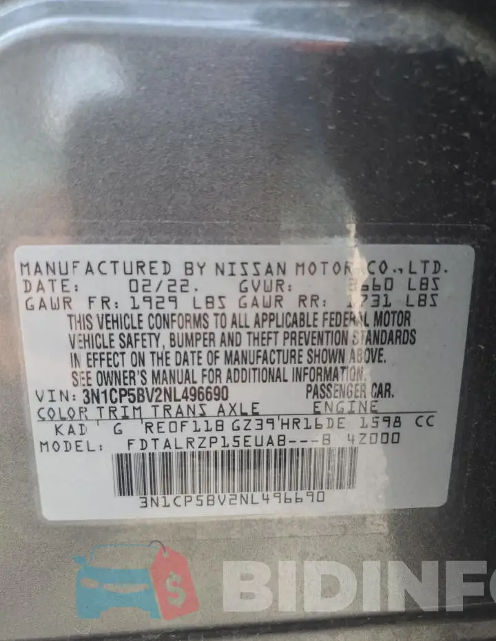 3N1CP5BV2NL496690 Photo# 13