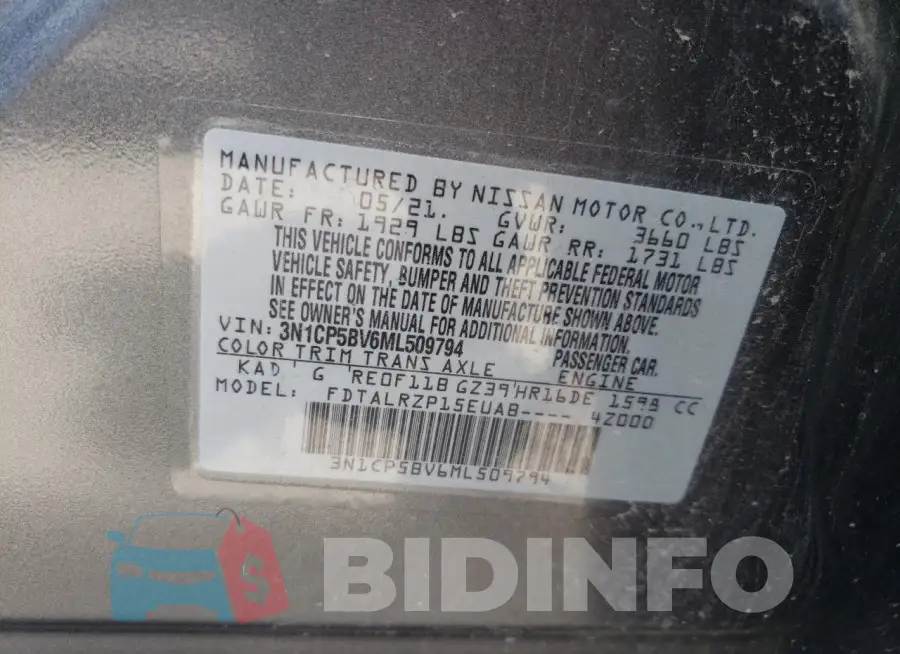 3N1CP5BV6ML509794 Photo# 12