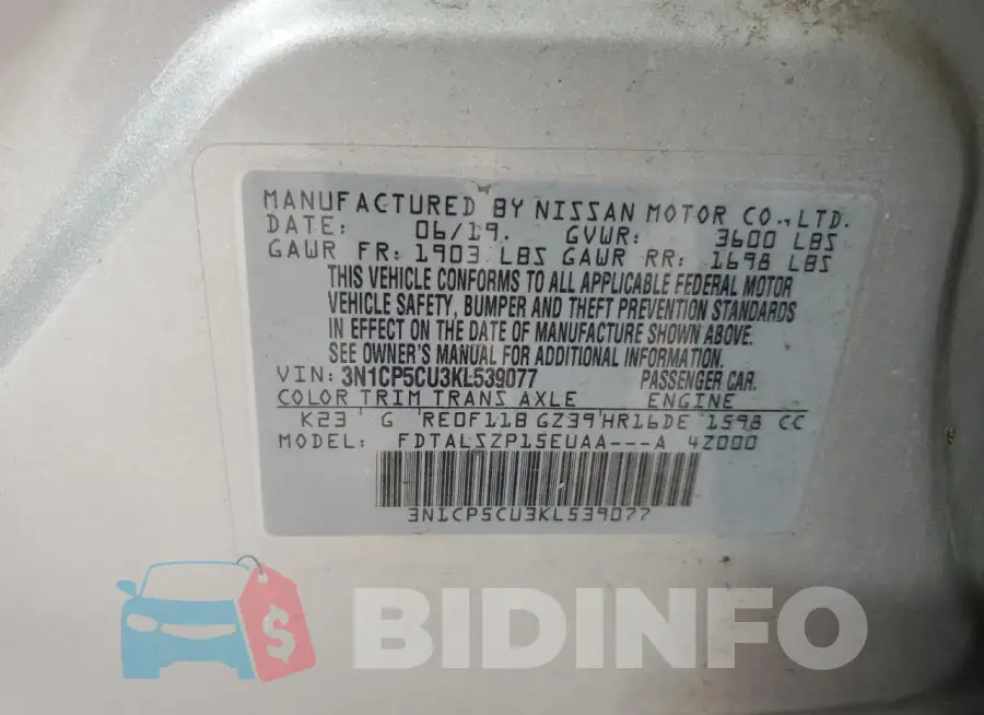 3N1CP5CU3KL539077 Photo# 13