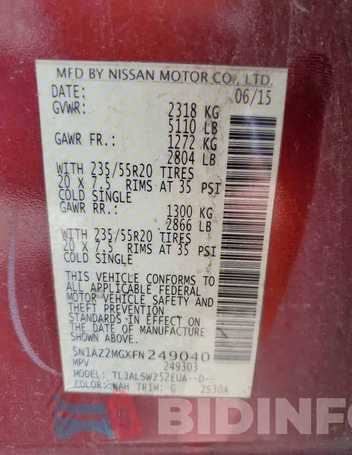 5N1AZ2MGXFN249040 Photo# 14