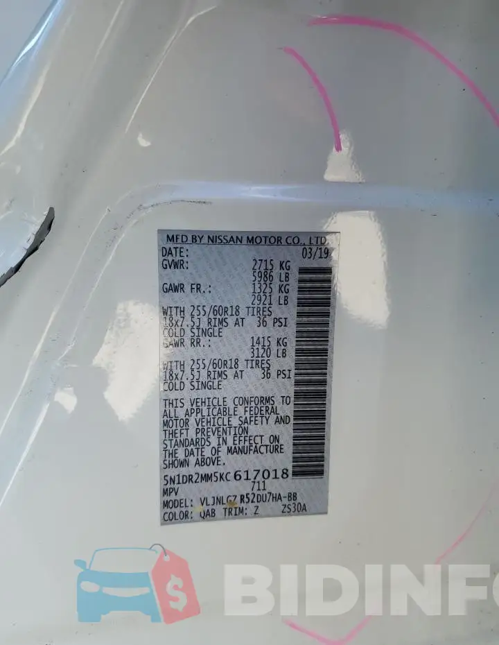 5N1DR2MM5KC617018 Photo# 13