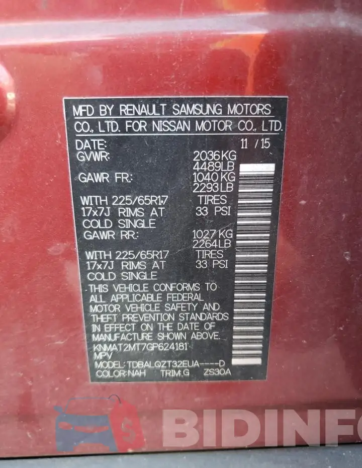KNMAT2MT7GP624181 Photo# 14
