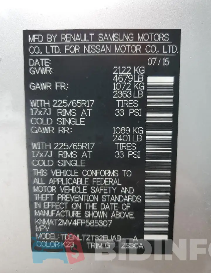 KNMAT2MV4FP585307 Photo# 14